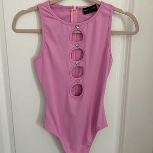 White fox bedazzled trendy bodysuit